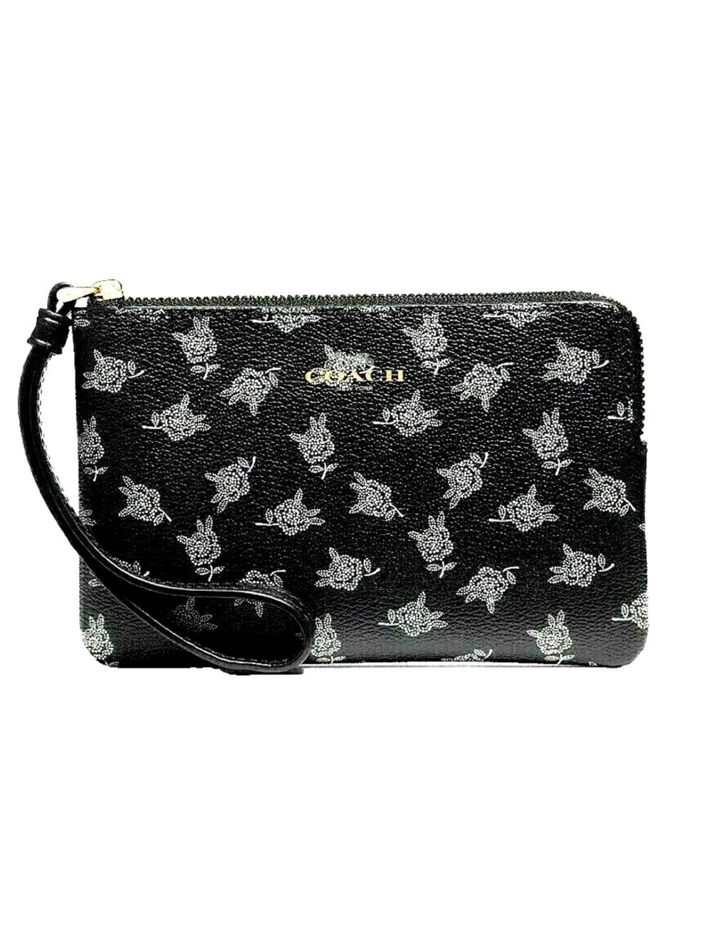 New Coach F39229 Corner Zip Wristlet Floral Print Black Multi